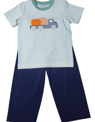 Pumpkin truck appliqué boys pant set