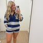 Striped Navy Half Zip Short Set