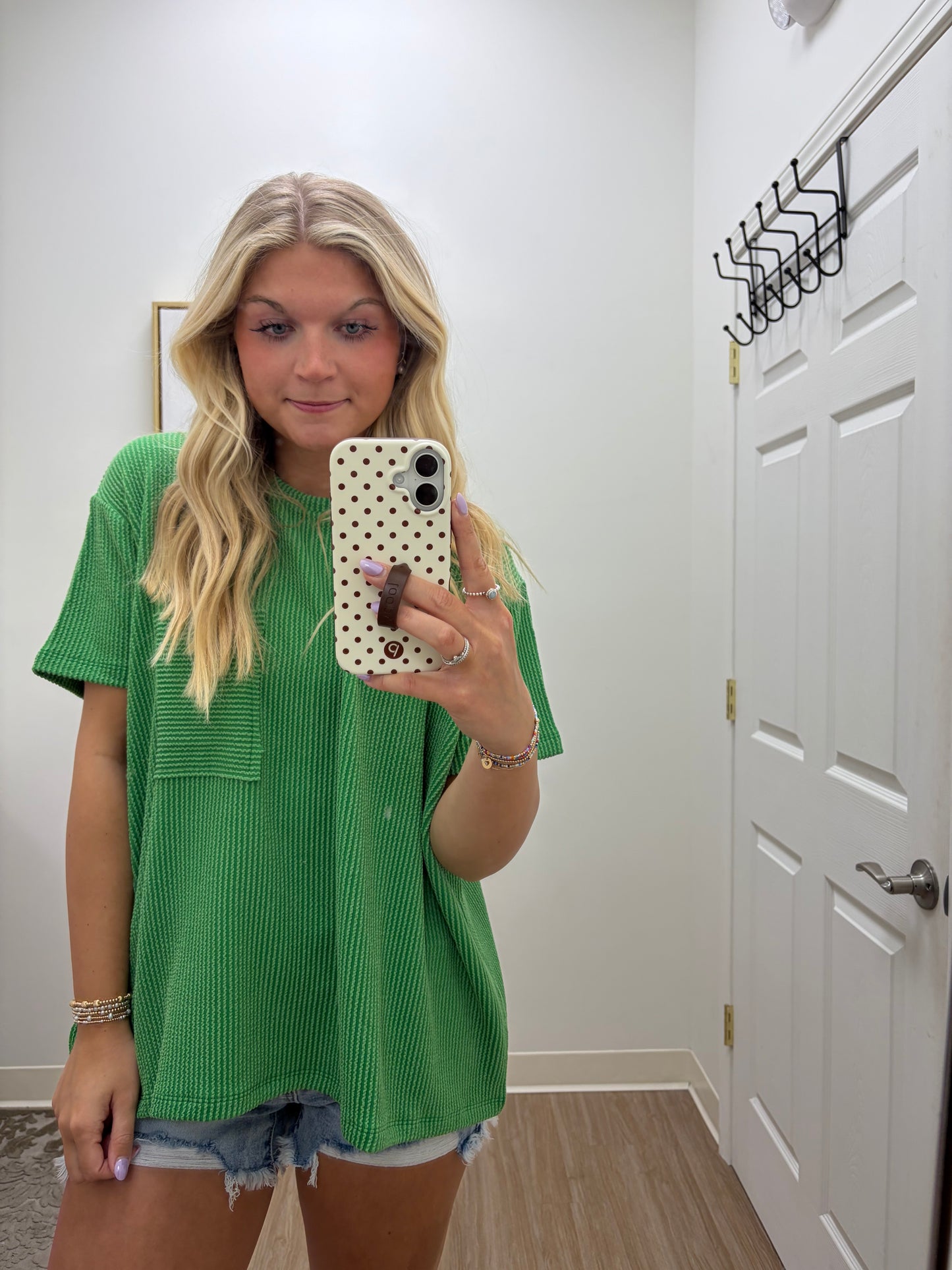 Ribbed Short Sleeve Top| Green
