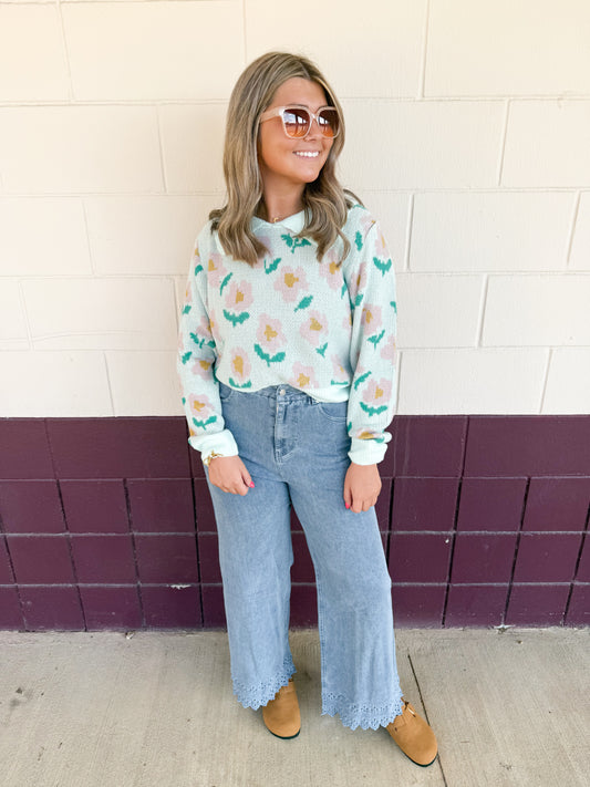 Mint Blossom Collared Sweater