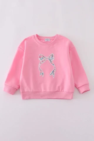 Pink Sweatshirt with Floral Bow