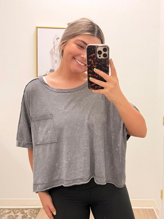 Grey Acid Washed Cropped Tee
