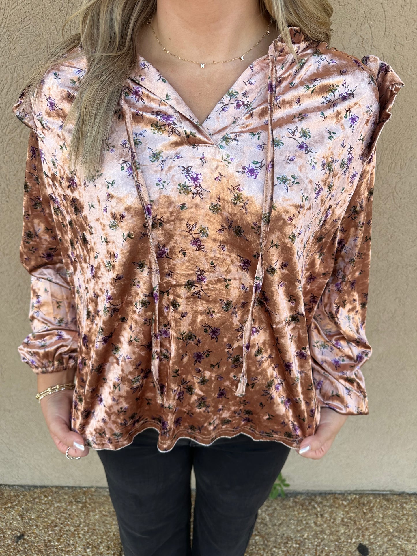 Whiskey printed velour top