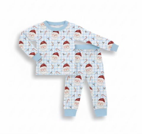 Blue Gingham Santa Bamboo Boy PJ Set