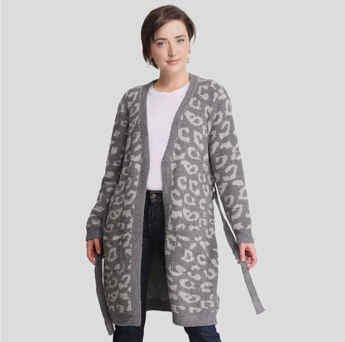 Gray Leopard Print Robe Comfylux