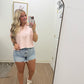 Pink Striped Split Neck Collared Top
