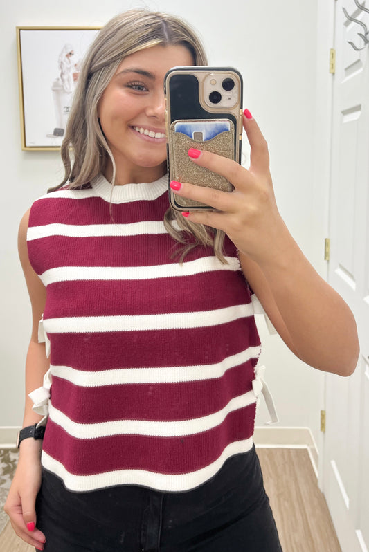 Side-Tie Sweater Vest- Maroon