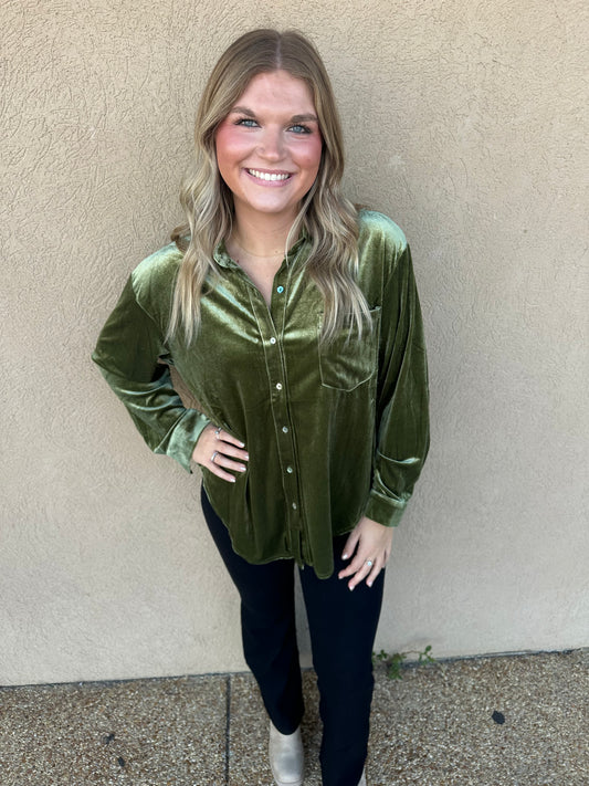 Olive green velvet shirt