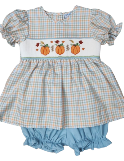 Pumpkin smocked bloomer set