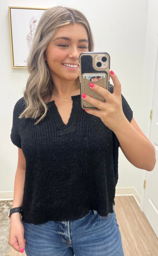 Back Patch Sweater Vest- Black