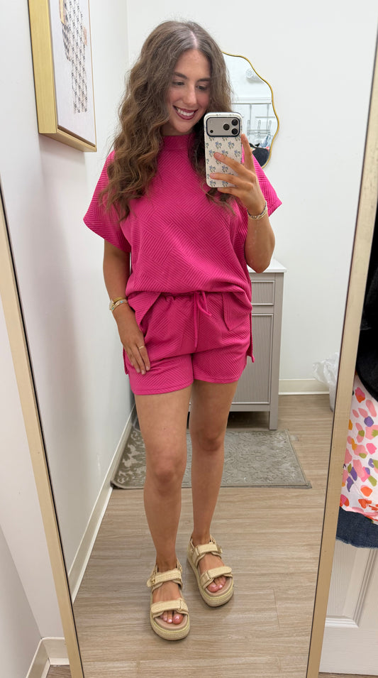 Pink Textured Short Set