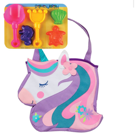 Unicorn beach bag with sand toys