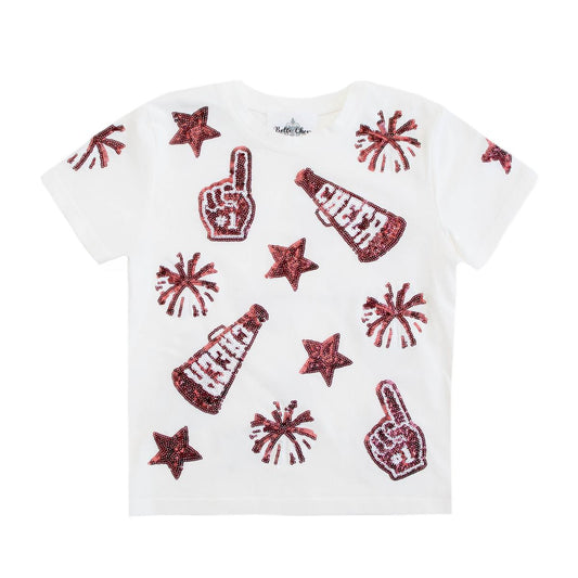 Maroon and White Sequin Cheer Shirt Belle Cher