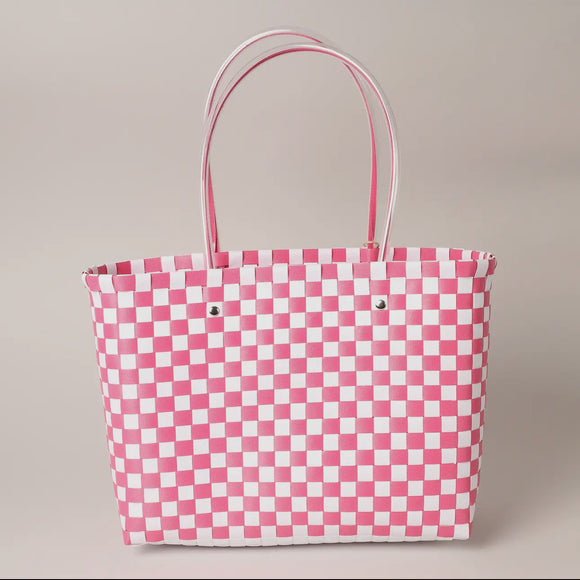 Woven pink and white tote bag