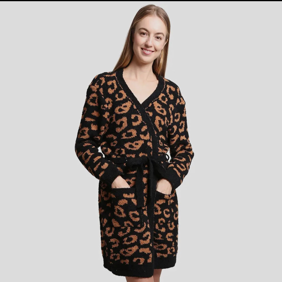 Black Leopard Print Robe Comfylux
