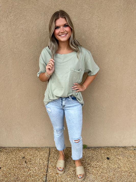 Light Sage Oversized Boyfriend Tee