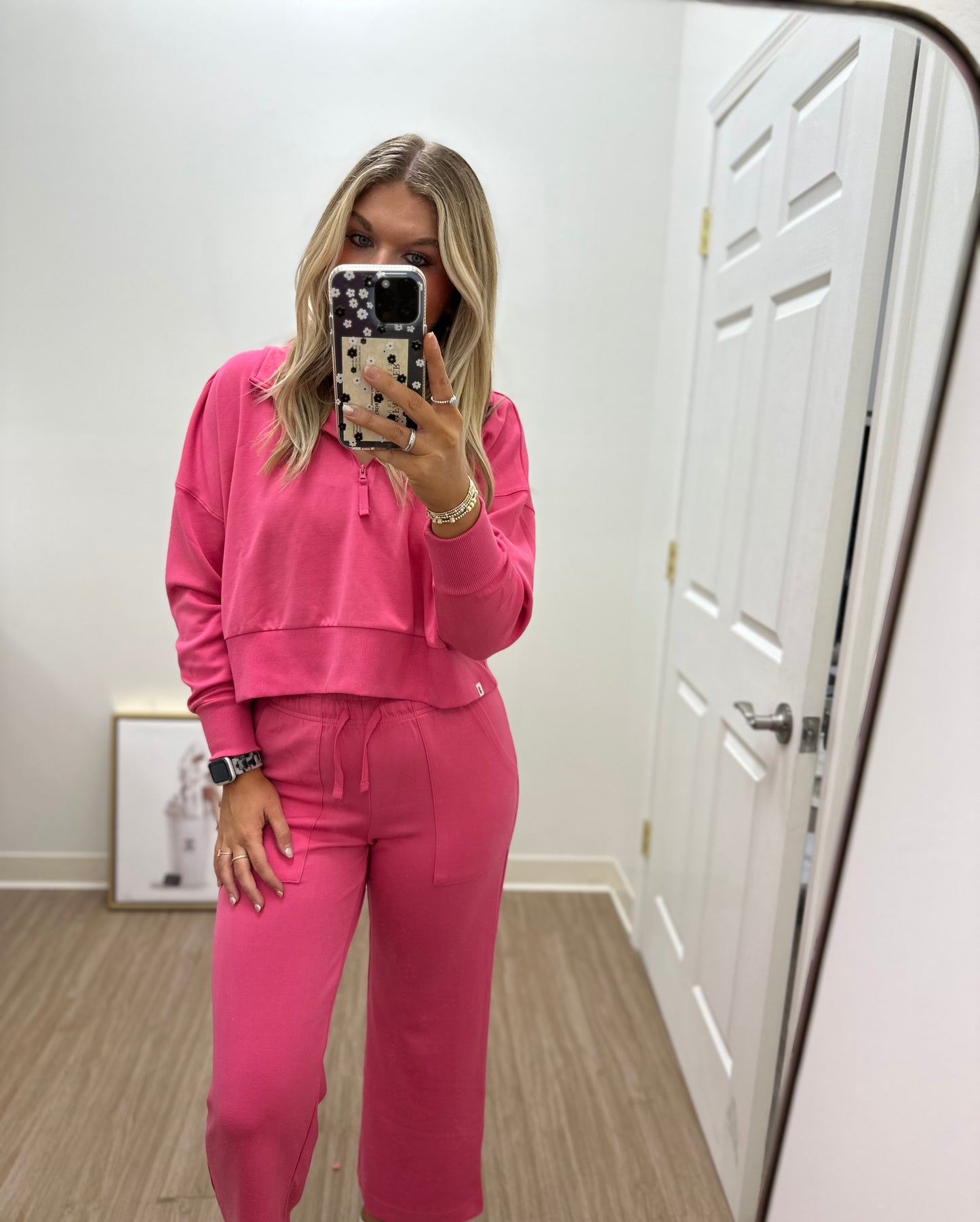 Pink So Soft Flare Pant and quarter zip set