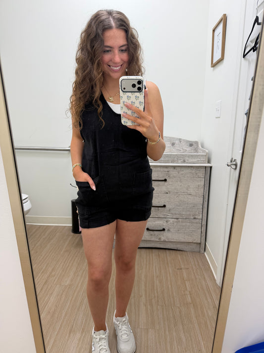 Black Washed Denim Romper