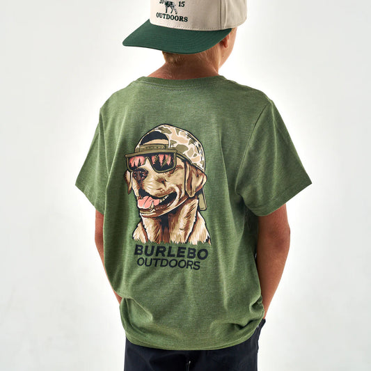 Mallard Camo Dog Youth Tee - Heather Olive Burlebo