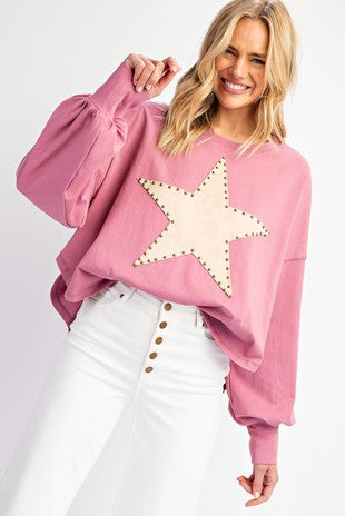 Dusty pink studded star pullover