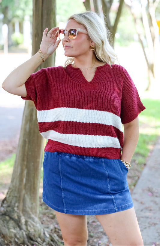 Varsity stripe game day knit sweater