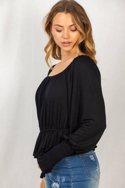 Long Sleeve Solid Knit Top: Black