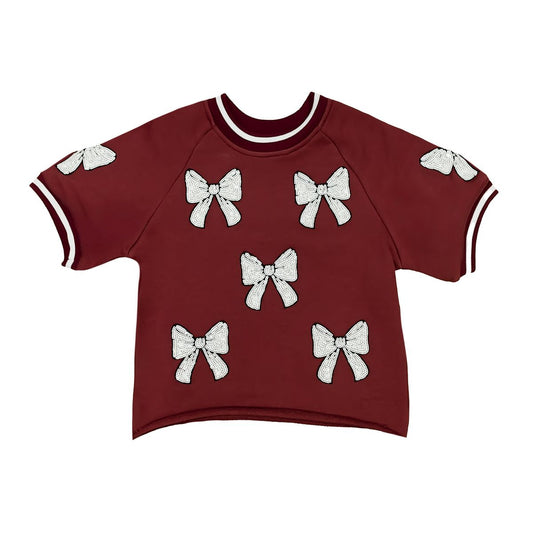 Maroon and White Sequin Bow Shirt Belle Cher
