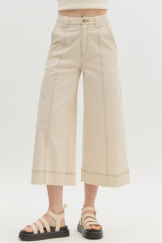 Ecru wide leg cropped pants