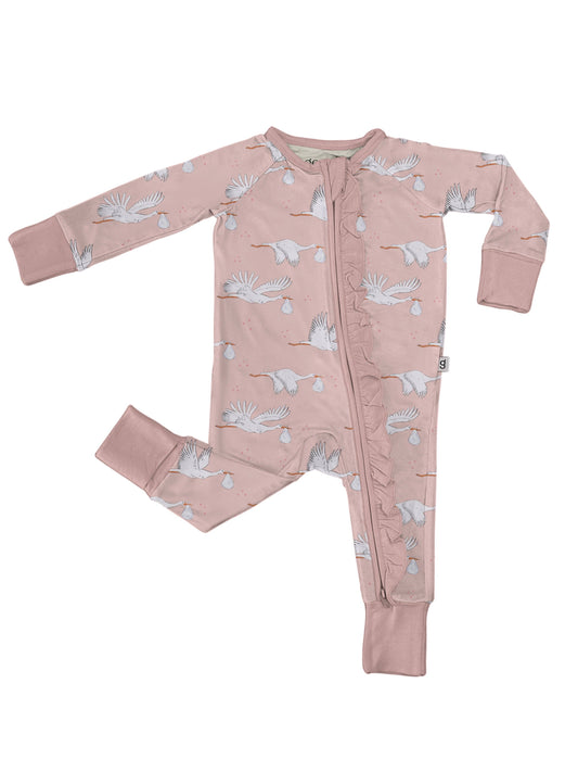 Goosies pink stork bamboo zip pajamas