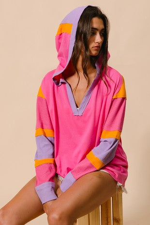 Hot pink ribbed hoodie