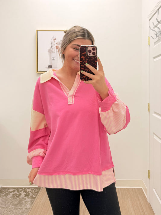 Pink and Cream Oversized Sweater
