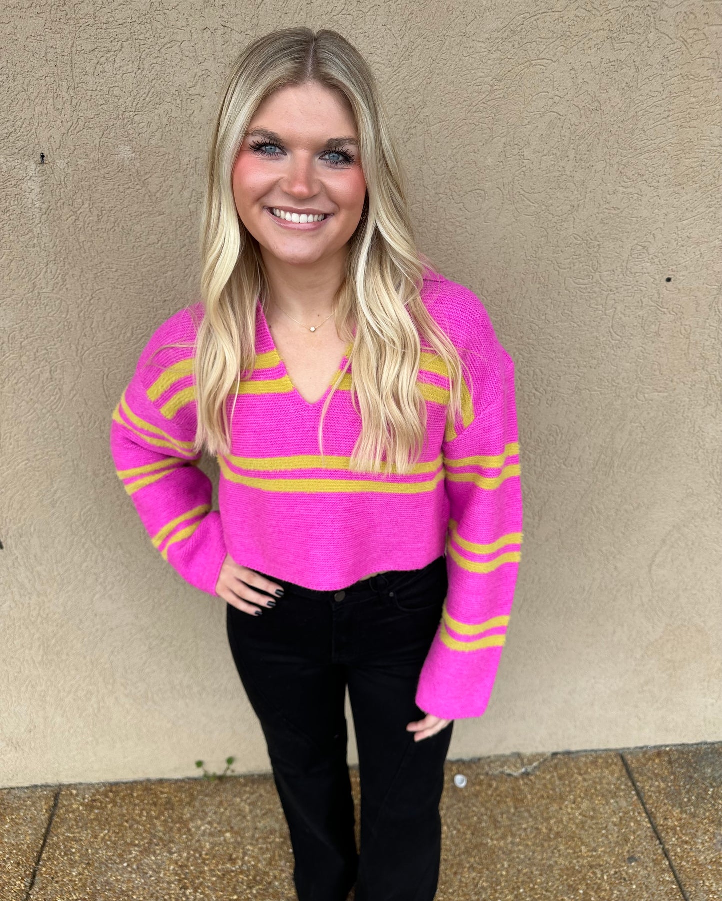 Hot pink and lime collared sweater