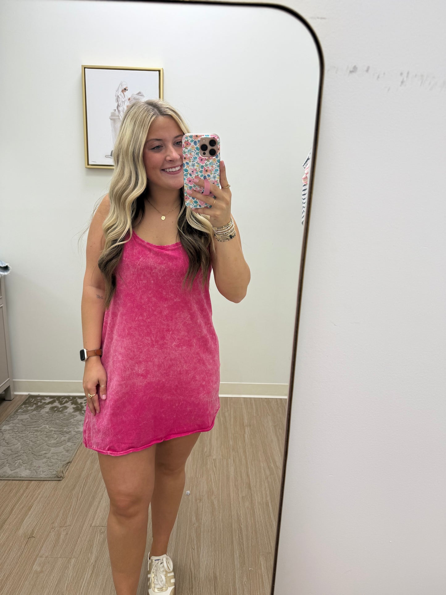 Washed Romper/Dress| Fuchsia
