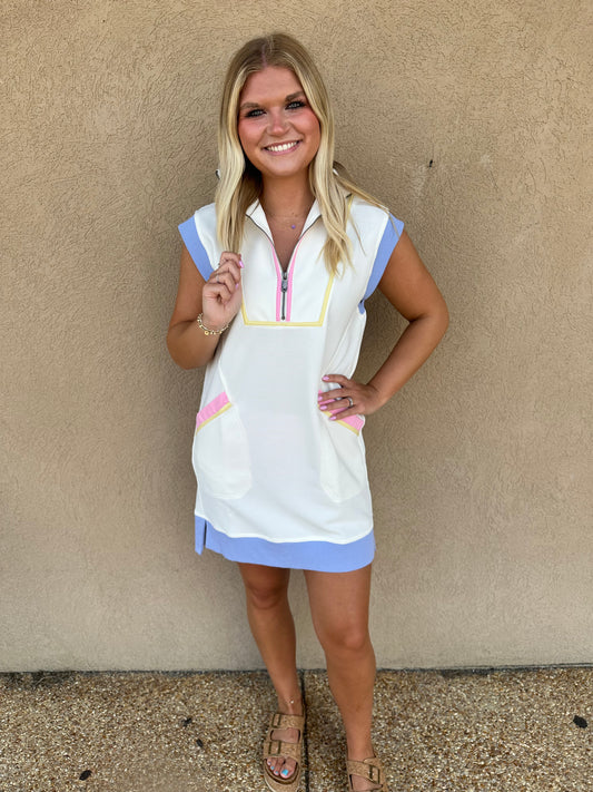 Cream pastel zip up dress