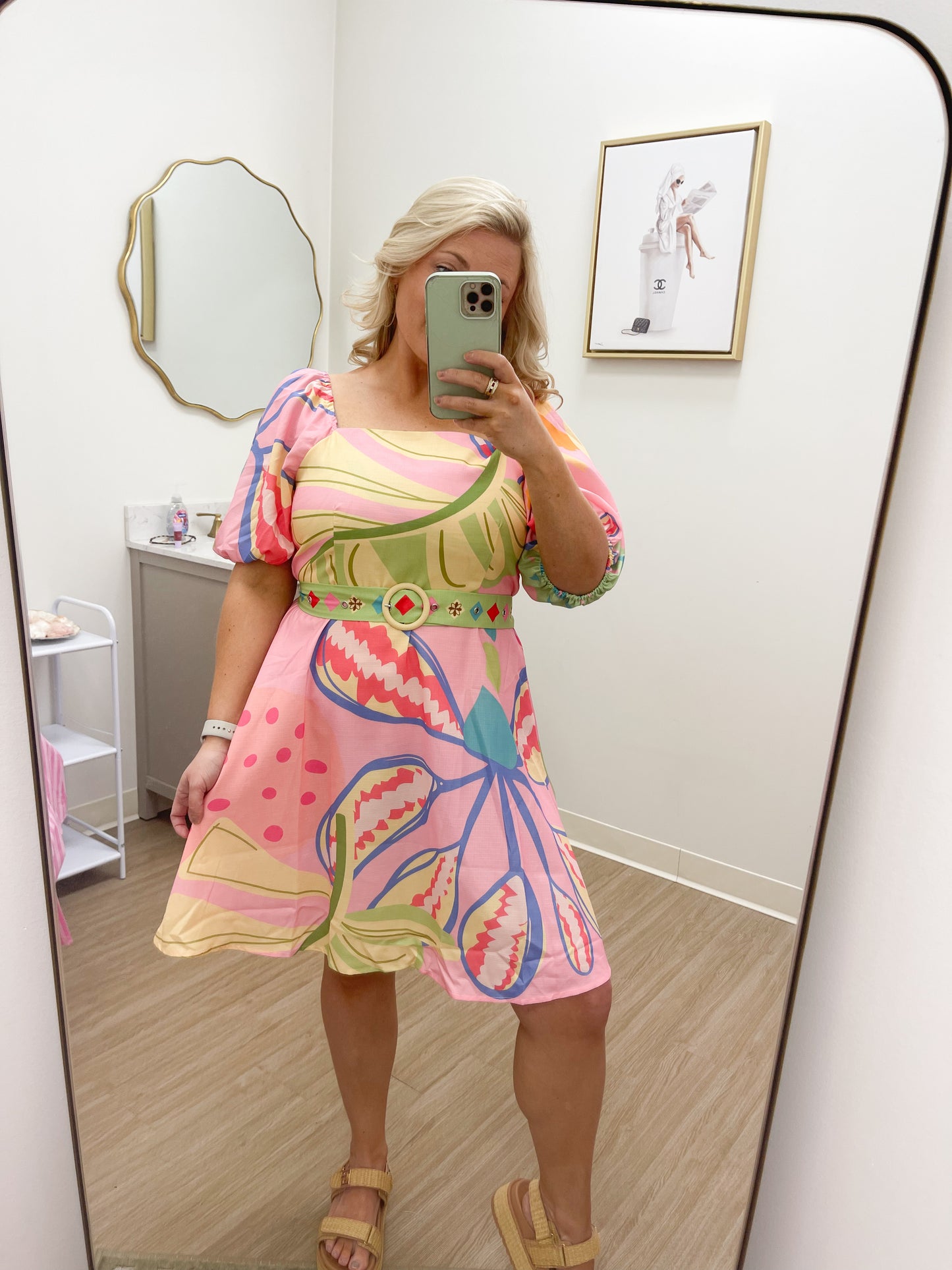 Belted puff sleeve dress