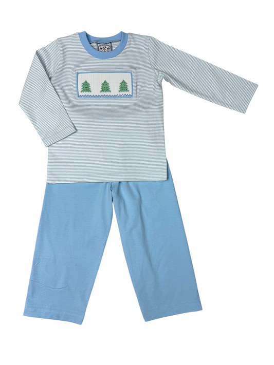 Christmas Tree Smocked Boy Pant Set Three Sisters
