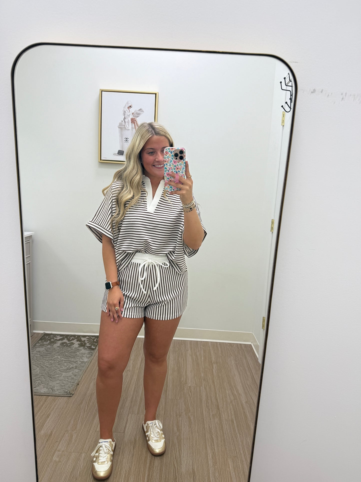 Brown Stripe Collared Short Set