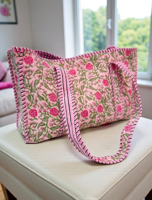 Pink Peony Quilted Tote