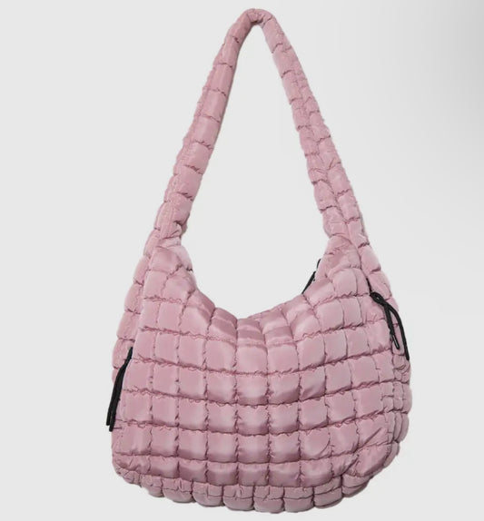 Mauve oversized quilted hobo tote