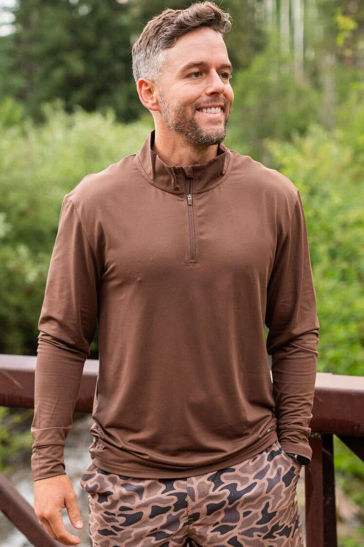 Heather brown performance quarter zip