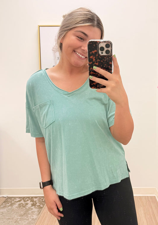 Turquoise Acid Washed Tee