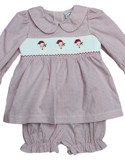 Santa smocked bloomer set