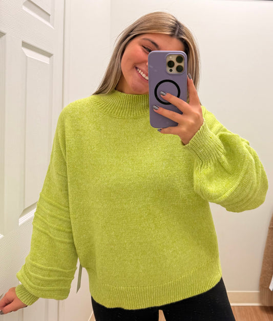 Lime Textured Sleeve Mock Neck