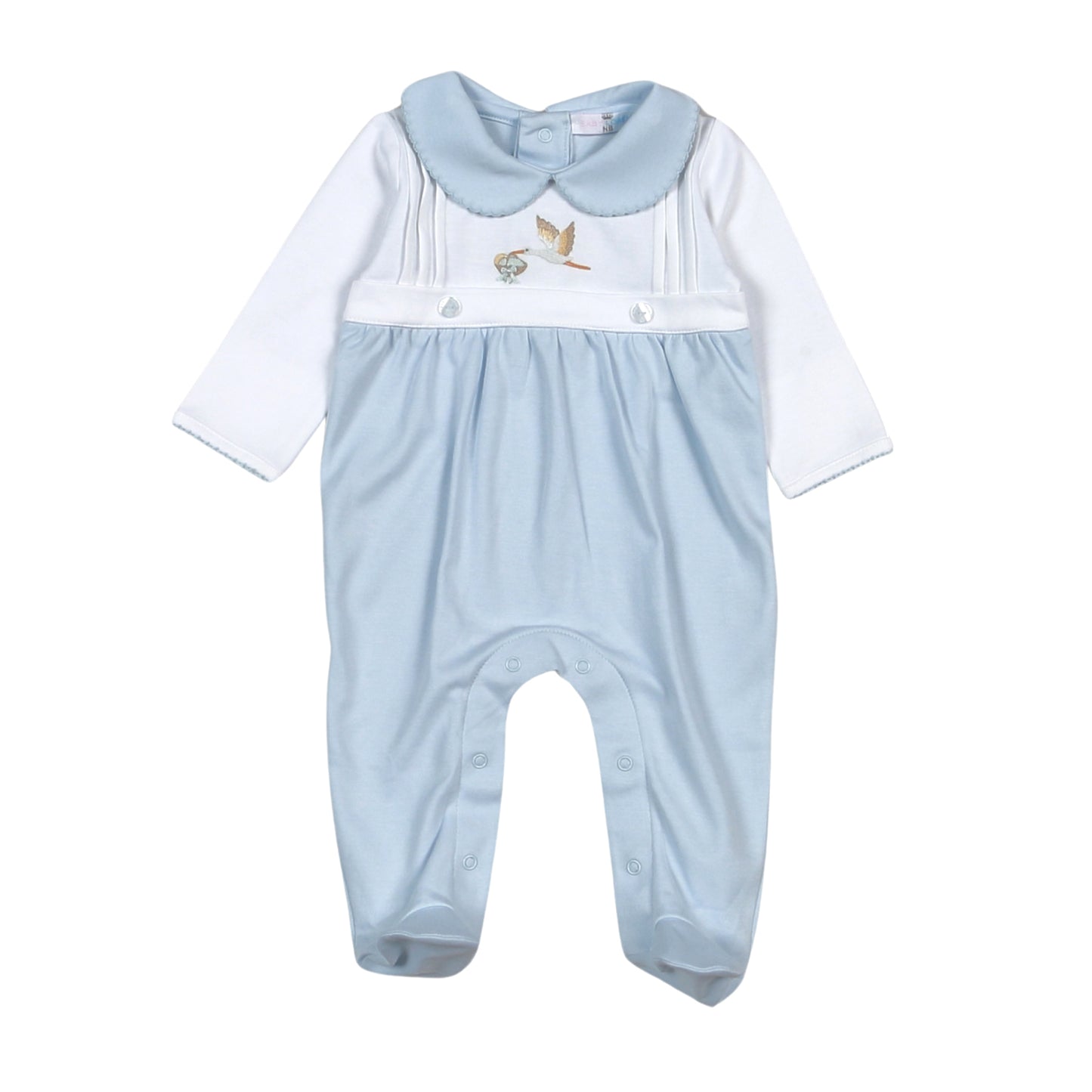 Blue Welcome Baby Hand Embroidered Footie Baby Loren