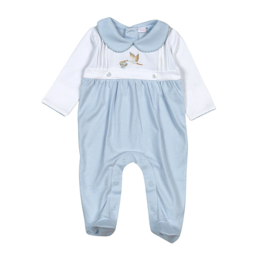 Blue Welcome Baby Hand Embroidered Footie Baby Loren