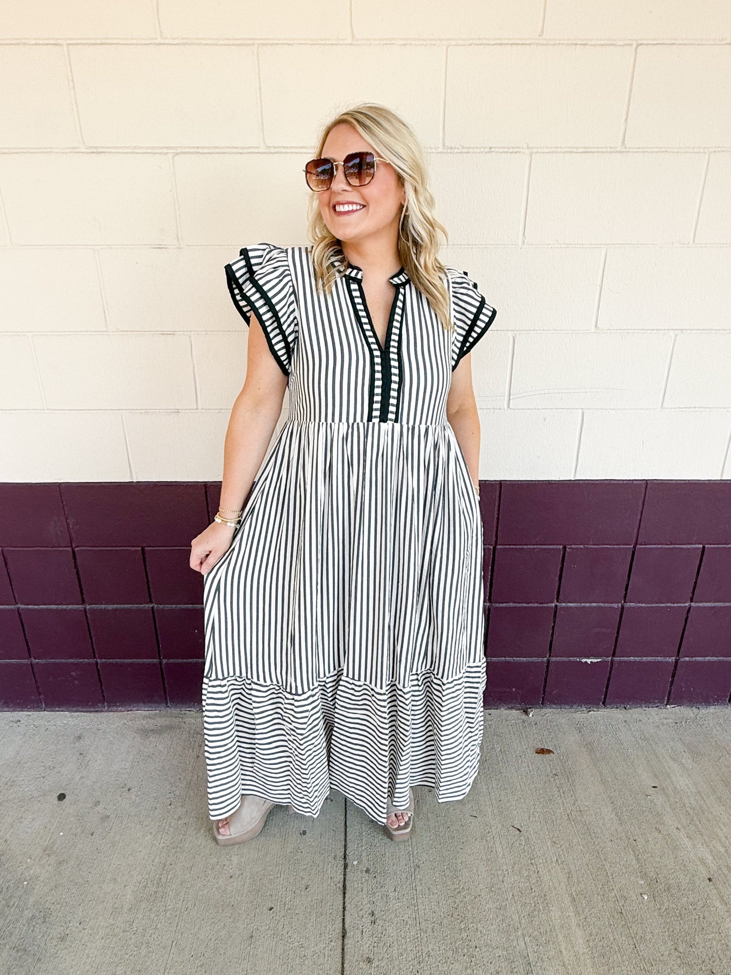 Black Stripe Midi Dress