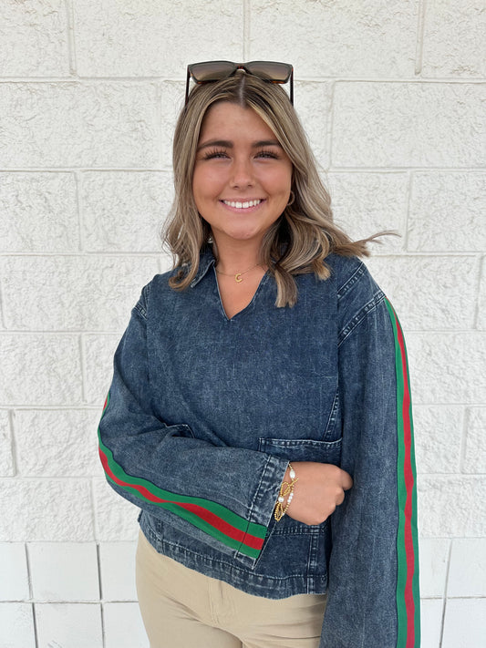 Casual Contrast Denim Top