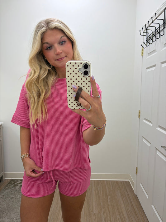 Pink Ribbed Short Set