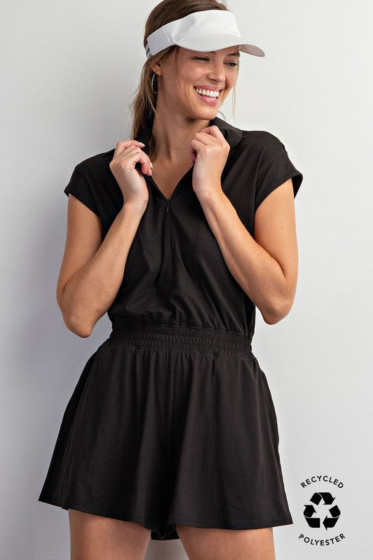 Black Butter Short Sleeve Quarter Zip Romper PLUS
