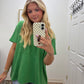 Ribbed Short Sleeve Top| Green